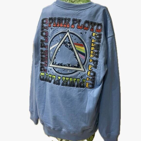 PINK FLOYD SWEATSHIRT EMBROIDERED  ROCK PSYCHEDELIA 60’ PRISM RAINBOW BEAM Sz M - Picture 1 of 14